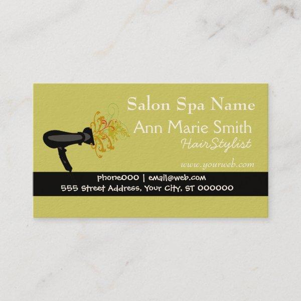 The Hair Stylist Blow Dryer Forest Green Appointment Card