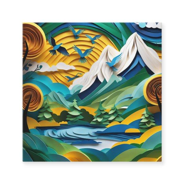 The paper cut mountain scene is beautiful with the square