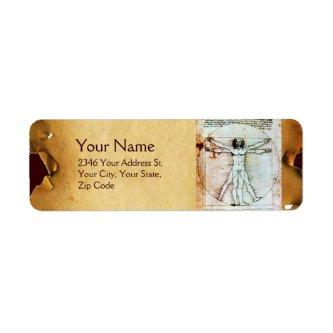 THE VITRUVIAN MAN , Antique Brown Parchment Label