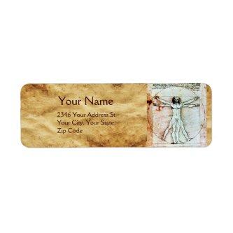 THE VITRUVIAN MAN , Antique Brown Parchment Label