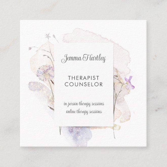 Therapist Counselor Serene Flower Watercolor Wash Square