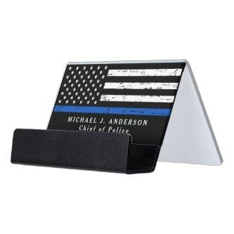 Thin Blue Line Personalized Name Police Officer Desk  Holder