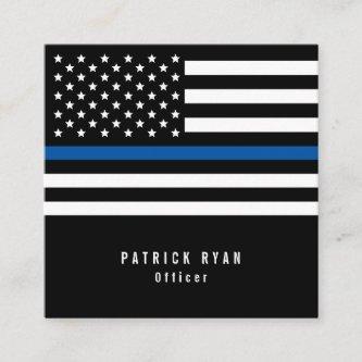 Thin Blue Line Police Officer American Flag Square