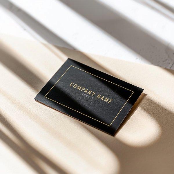 Thin gold border, gold text, black