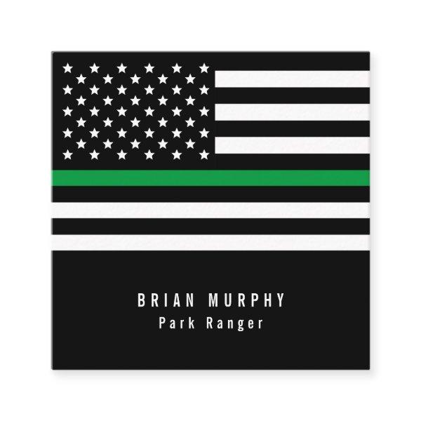 Thin Green Line Military American Flag Square