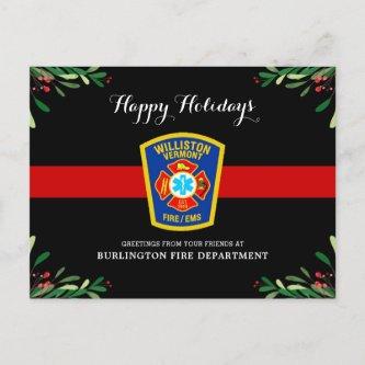 Thin Red Line Fire Department Christmas Holiday Postcard