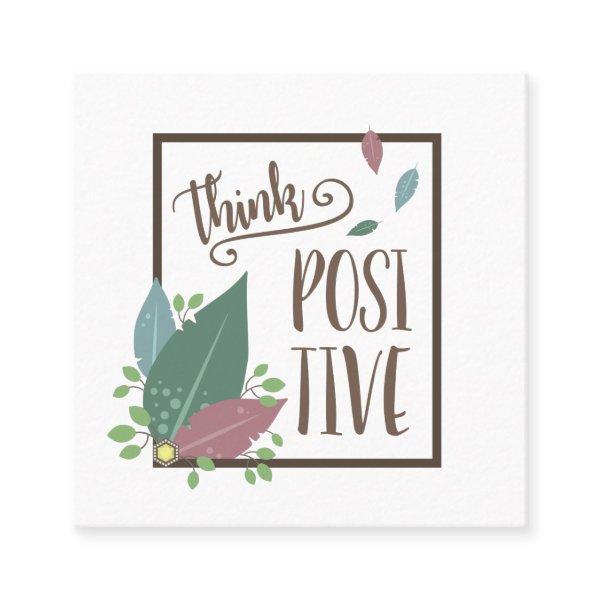 Think positive motivation quote feather boho square