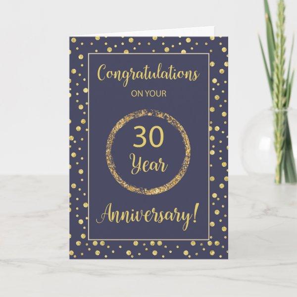 Thirty Years Business Anniversary Navy & Gold-Look Card