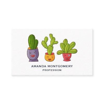 Three Cute Cactus in Flower Pots Fun Illustration