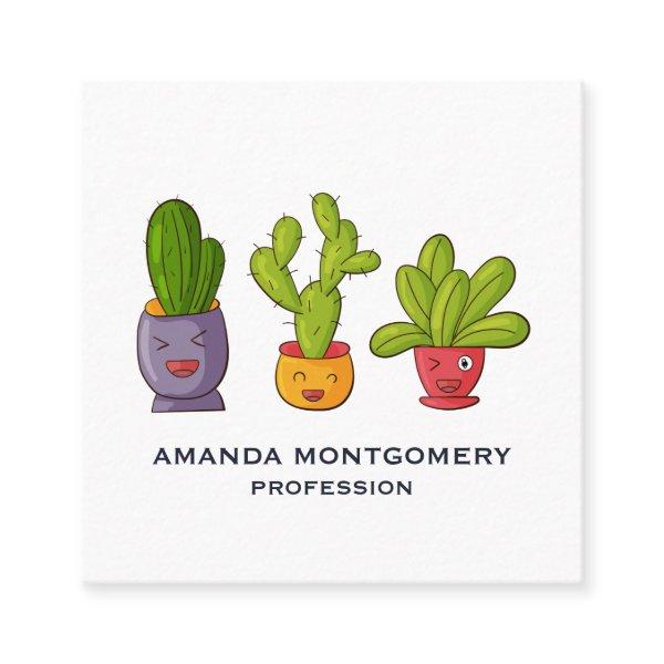 Three Cute Cactus in Flower Pots Fun Illustration Square