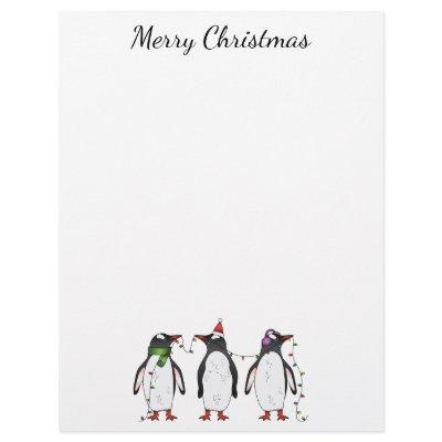 Three Festive Christmas Penguins With Custom Text Letterhead