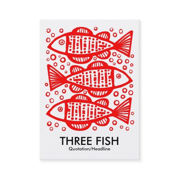 Three Fish - Red on White