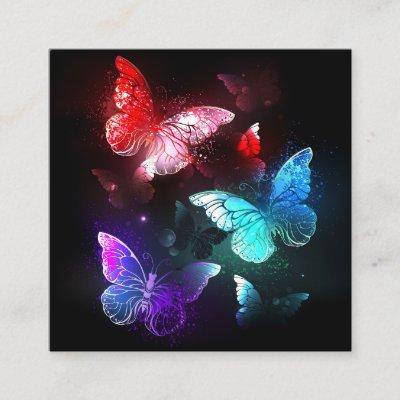 Three Glowing Butterflies on night background Calling Card