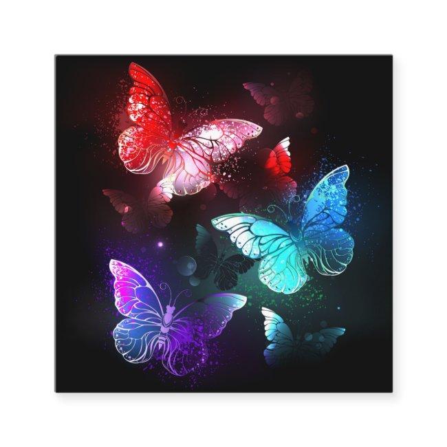 Three Glowing Butterflies on night background Calling Card