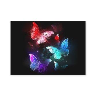 Three Glowing Butterflies on night background Calling Card