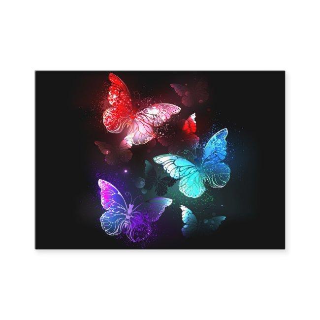 Three Glowing Butterflies on night background Calling Card