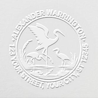 Three Regal Egret Birds Name Return Address Embosser