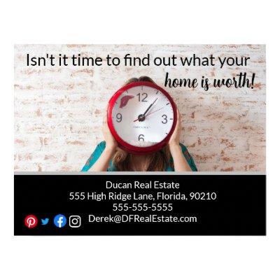 time to find out real estate marketing postcard poster