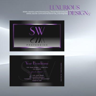Timeless Purple Black White Gradient and Monogram
