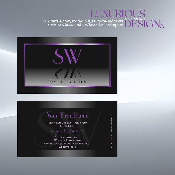 Timeless Purple Black White Gradient and Monogram