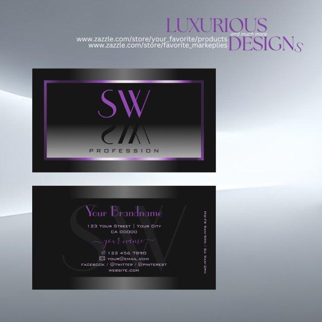 Timeless Purple Black White Gradient and Monogram