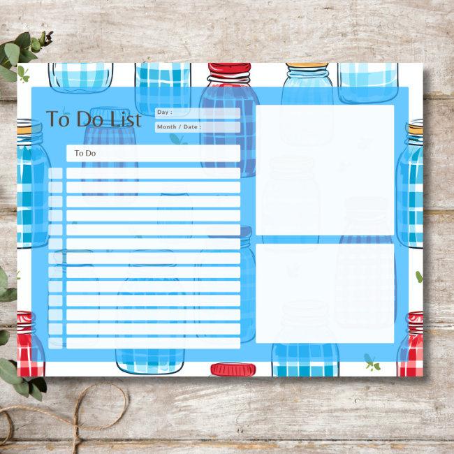To Do List with Blue and Red Mason Jar Border Notepad