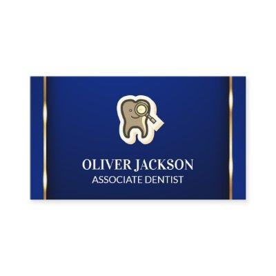 Tooth Magnifying Icon | Gold Trim Blue Background