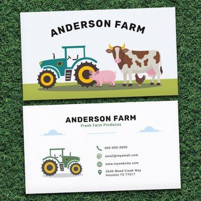Tractor, Cow, Pig and Chicken - Farm