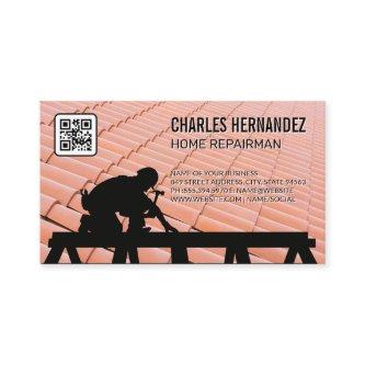 Tradesman Working on Roof | Shingles | Qr code