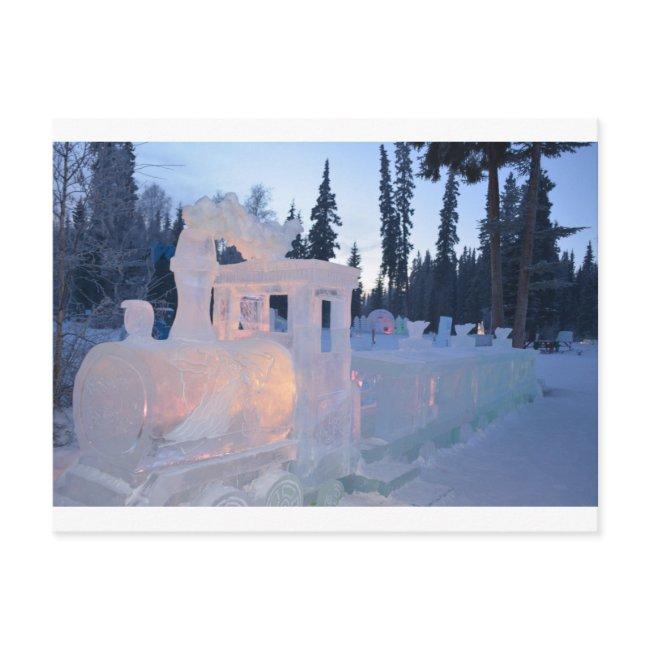 train engine Ice sculpture winter frozen snow art Postcard