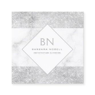Transparent Shimmer Silver Marble Monogram Square
