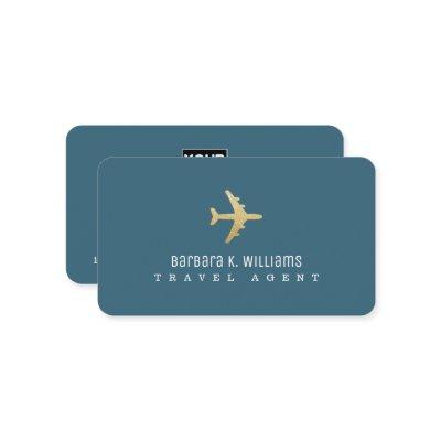 Travel Agent Blue  faux gold airplane
