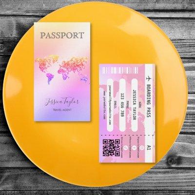Travel Agent Passport World Map Boarding Pass