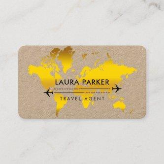 Travel Agent World Map Vacation Gold Glitter Busin