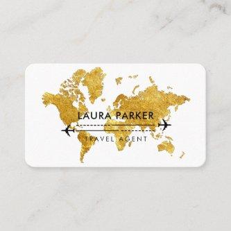 Travel Agent World Map Vacation Gold Glitter