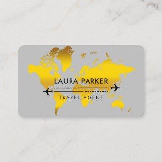 Travel Agent World Map Vacation Gold Glitter