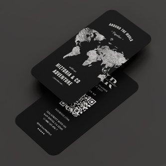 Travel Planner Tour Guide Black Silver World Map
