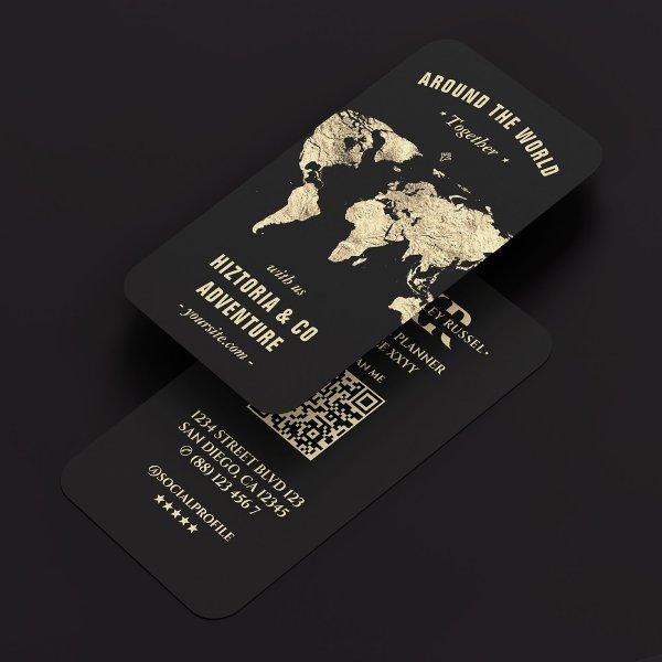 Travel Planner Tour Guide Gold World Map Black