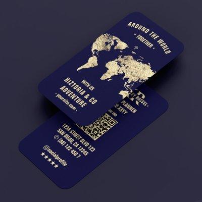 Travel Planner World Map Modern Midnight Blue