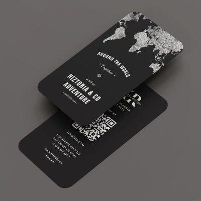 Travel Tour Adventure World Map Silver Black