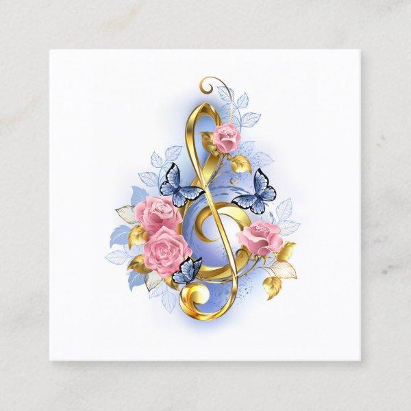 Treble clef with Pink Roses Calling Card