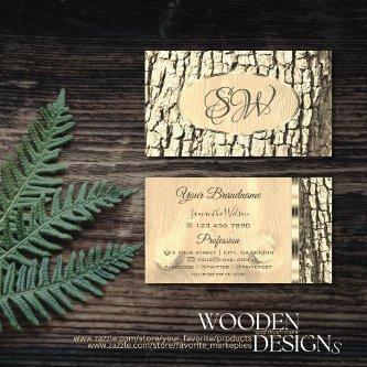 Tree Bark Wood Grain Oval Gold Border and Monogram