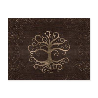 Tree of life Gold on Wooden Texture Holiday Postcard