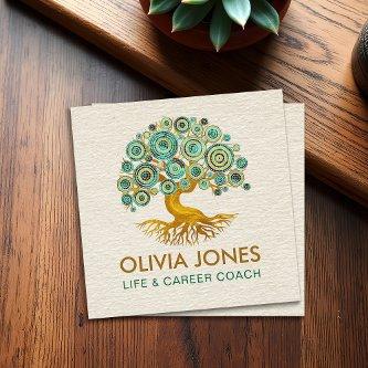Tree of life - Green Mosaic Circles Square
