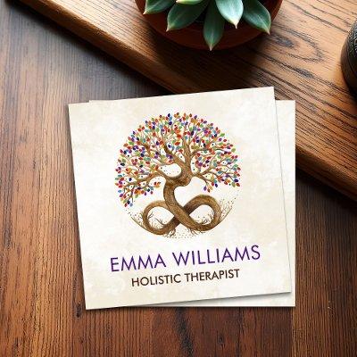 Tree of Life - Infinity - Rainbow/Chakra Leaves Sq Square