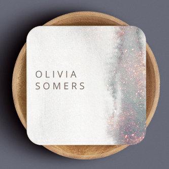 Trendy Abstract Watercolor Rose Gold Glitter Square