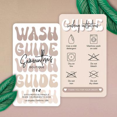 Trendy Beige Retro Washing Instructions Care Cards
