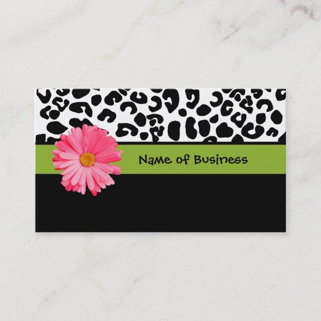 Trendy Black And White Leopard Print Pink Daisy