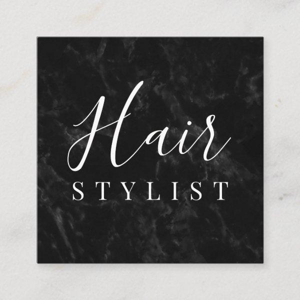 Trendy black marble hair stylist script signature square