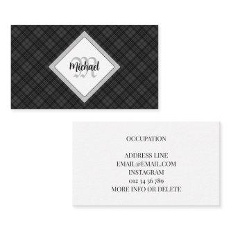 Trendy Black white tartan Personalize Monogram